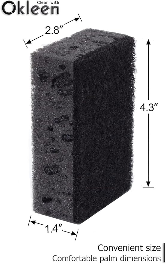 Black Multi Use Scrub Sponges. Made in Europe. 18 Pack, 4.3x2.8x1.4 inches. Heavy Duty Fiber. Odorless Durable Scrubber for Kitchen and Household Cleaning