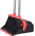 Upgrade Broom and Dustpan Set, 51'' Sturdy Long Handle, Large Upright Stand Up Broom and Dustpan, ZeroGap Lip, Self-Cleaning Dustpan Teeth for Lobby Kitchen Office Floor - Black and Red