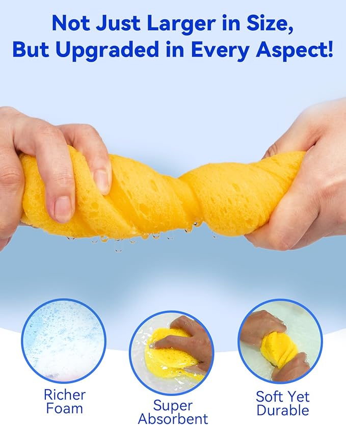 Temede Car Wash Sponge, Car Cleaning Large Sponges, All Purpose Sponges for Cleaning, Easy Grip Thick Foam Scrubber, Giant Bone Sponge for Kitchen, Bathroom, Household Clean