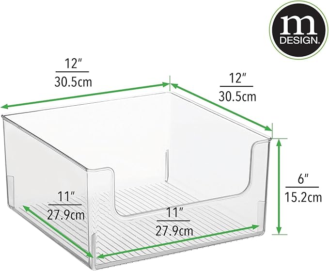mDesign Plastic Modern Wide Open Front Dip Storage Organizer Bin Basket for Household Organization - Shelves, Cubby, Cabinet, and Closet Organizing Decor - Ligne Collection - 8 Pack - Clear