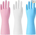 Bamllum Rubber Cleaning Gloves - 3 Pairs Latex Free Kitchen Cleaning Gloves with Cotton Liner- Household Dishwashing Gloves, Non- Slip Waterproof (Medium, Blue+Pink+White)