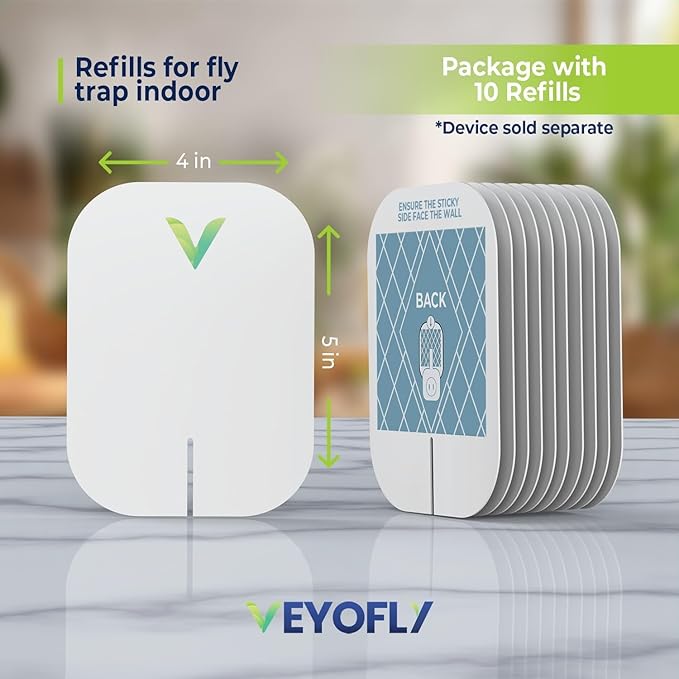 VEYOFLY Fly Trap Indoor Refill, Fruit Fly Traps for Indoors, Gnat Traps for House, Fly Catcher, Fly Trap, Plug in Catch for Fruit Flies, Moths, Gnats, Mosquito Trap (Pack of 10 Refills)