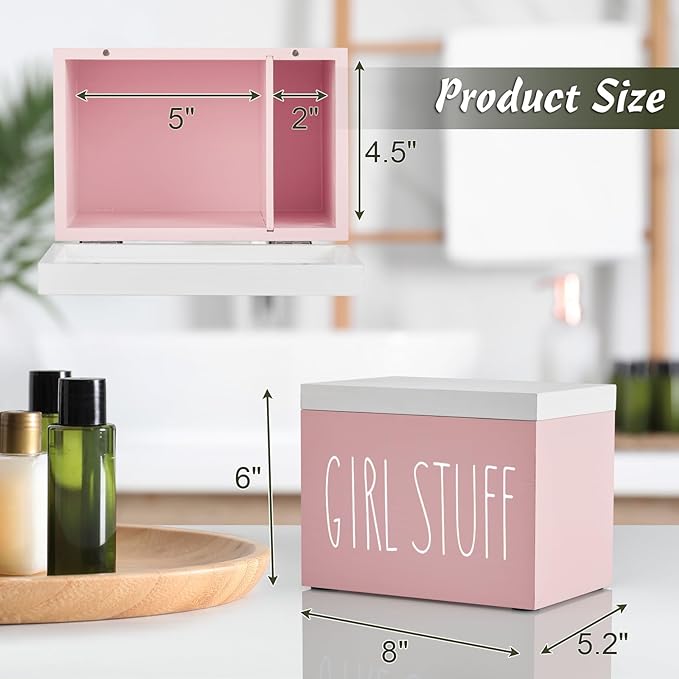 DRASTAR Tampon Holder for Bathroom, Pink Lady Stuff Box for Bathroom Accessories, Pink Bathroom Decor,Feminine Product Organizer, Pad Organize Case with hinged lid, Shark Week Tampon Storage