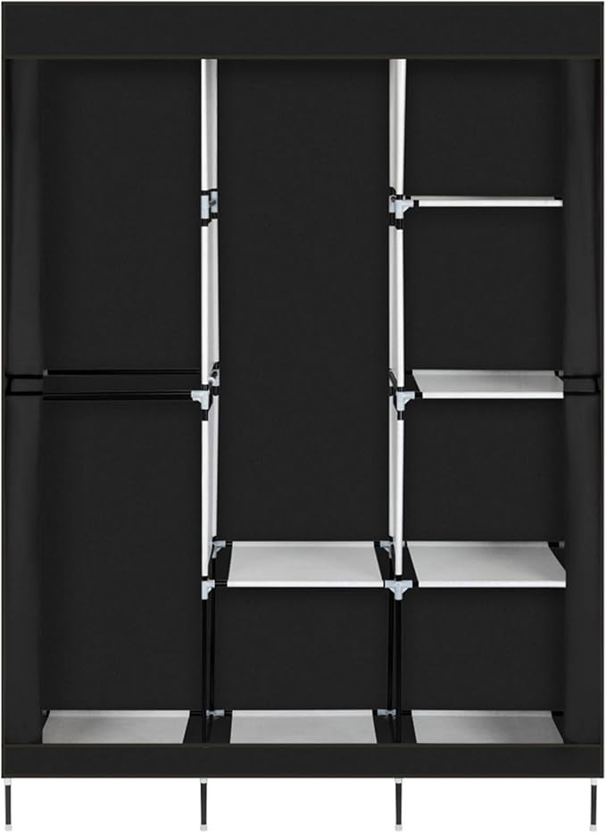 Portable Closet Wardrobe,71'' Closet Storage Organizer Rack with Shelves and Cover for Hanging Clothes, Non-Woven Fabric, Quick and Easy to Assembly (Black)