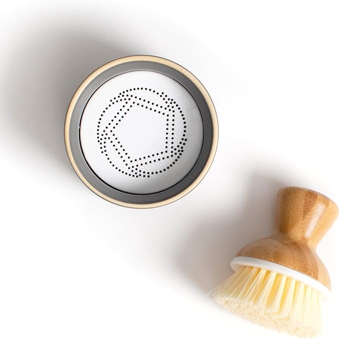 Full Circle Bubble Up Bamboo Dish Brush – Family Safe, Formaldehyde-Free – Ergonomic Palm Scrubber with Handle for Kitchen Cleaning, Dish Scrub Brush for Nonstick, Cast Iron & Sink, White