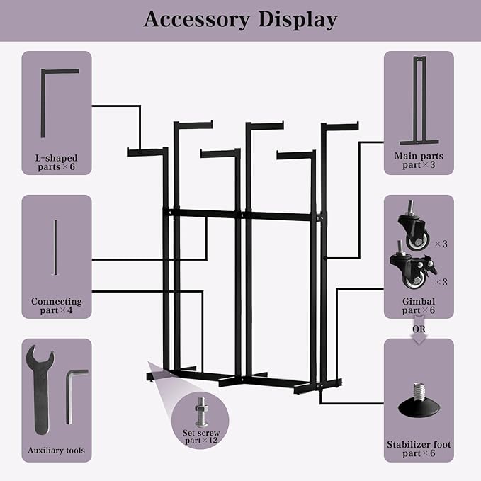 Clothing Racks - Heavy Duty Garment Racks Metal for Retail Display Hanging Clothes, Rolling Black Commercial Clothing Display Rack Stand with Wheels (6 Arm,Black)