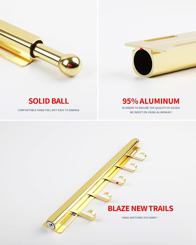 BaiNong 16.5 inch Valet Rod for Closets Pull Out Closet Valet Rod Slide Out Extra long Gold Valet Rods for Closets With 6 Hooks