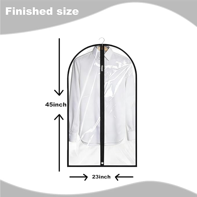 Garment Bags for Hanging Clothes, 45'' Suit Bag Cover for Storage and Travel, Dress Bags for Gowns Long, 2 Pack (Clear)