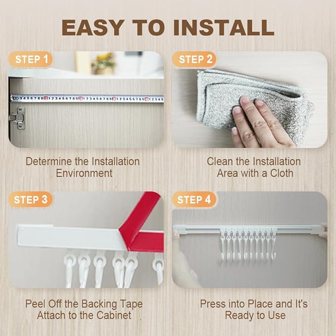 Multifunctional Slide Rail Hook,Kitchen Utensil Hanging Rack Wall Mounted Hanger,Space Saving Utensil Holder with 10 Hooks ,Sliding Track Hook No Drilling Hanger for Home Office (Length 30cm/2pcs)