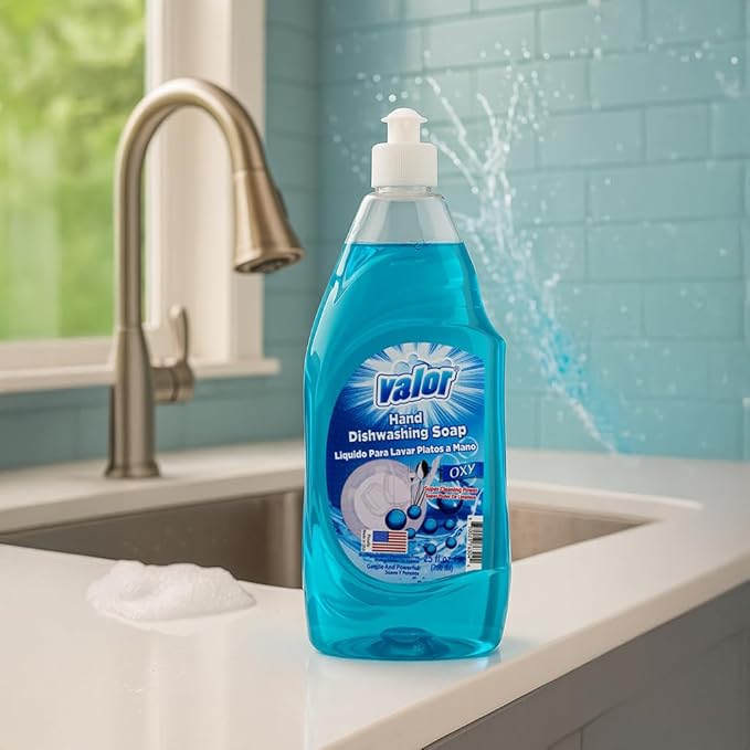 Valor Dishwashing Liquid, 25 fl oz – Dish Soap for Kitchen & Bathroom, Grease-Fighting, Gentle on Hands, Fast Rinse, Eco-Friendly Biodegradable Formula (25 fl oz (Pack of 12), Oxy Power)