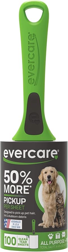 Evercare All Purpose PetHair Lint Rollers,100 Sheets Each – Reusable Sticky Roller for PetHair,Cat & Dog-Hair Remover,Lint Remover,Pet-Hair-Remover for Furniture,Clothing & Cars,(Pack of 12)