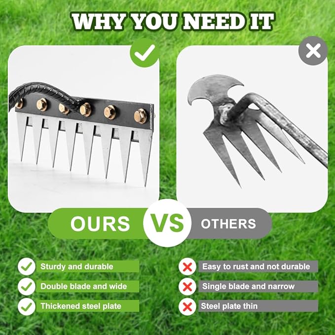 Detachable Gardening Hand Weeder Tool, Manual Weeder Claw Remover, Weed Puller Rake, Detachable Garden Hand Weeder Tool, Effective Uprooting for Lawn Garden Yard Vegetable Backyard Farm (6 Tines)