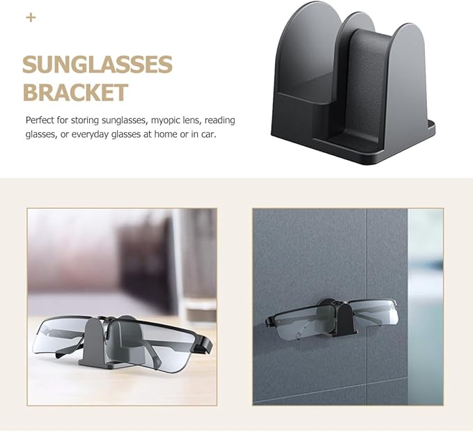 Tofficu Wall-Mounted and Desktop Eyeglasses Holder Stand, Black Sunglasses Storage Rack for Car and Office, Sturdy Eyewear Organizer for Glasses Display and Storage