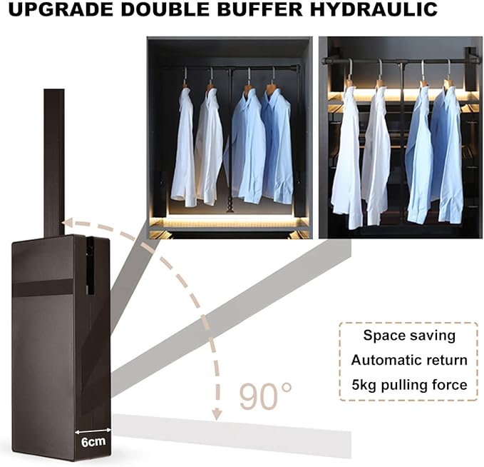 Pull Down Closet Rod for Hanging Clothes, Retractable Wardrobe Hanger for Cabinet Inside Width 26"~35", Aluminium alloy Tubing with Plastic Housing, 44 lb Weight Rating