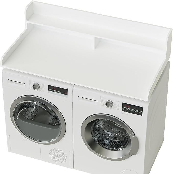 2-Tier Washer Dryer Countertop, Laundry Room Organization and Storage, 27.6" x 54" Wood Laundry Countertop for Washer and Dryer, White