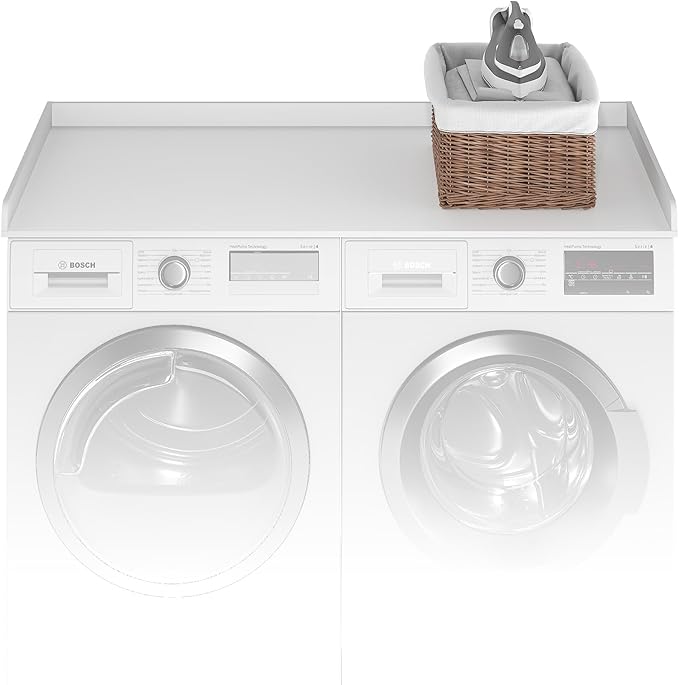 Furinno RAVEL Washer Dryer Countertop, Washer and Dryer Topper, with Edge Rails, Anti Slip Pads, 27.5 D x 54 W, for Laundry Room Organization and Storage, White