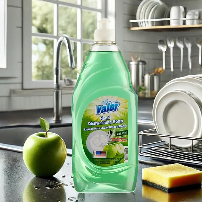 Valor Dishwashing Liquid, 25 fl oz – Dish Soap for Kitchen & Bathroom, Grease-Fighting, Gentle on Hands, Fast Rinse, Eco-Friendly Biodegradable Formula (25.5 oz (Pack of 6), Original)