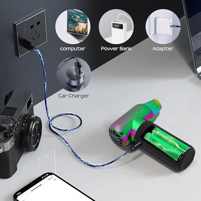 Compressed Air Duster - Electric Duster for Hair Barber, 3 Gear Mini Portable Jet Dry Air Blower, Cordless Vacuum Cleaner, for PC, Office,Salon, Fan, Laptop, Keyboard, Car -Gradient Green