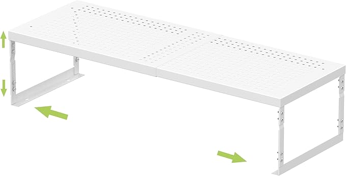 Jojocross Adjustable Stackable Metal Storage Shelf Organizer - Expandable Wire Rack with Perforations for Kitchen, Pantry, Bathroom, Cabinet & Office-Compact, Durable & Sturdy (1PACK/Large/White)