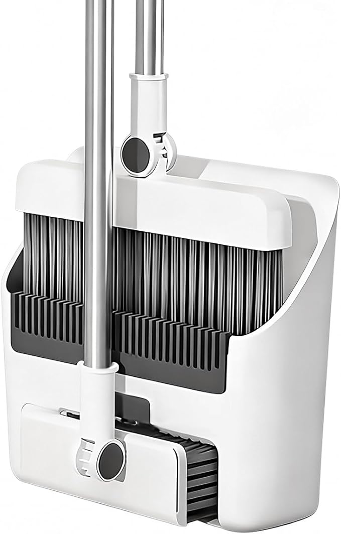 Room Essentials Foldable Broom with Dustpan Combo Set, Floor Brush, Home and Office Cleaning (White, M)