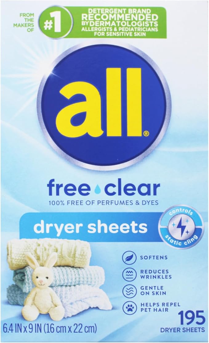 All Free & Clear Dryer Sheets,195 ct (Pack of 4)