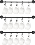 Mkono Mug Holder Wall Mounted Coffee Cup Rack Hanger Modern Metal Wall Rack with 15 Mug Hooks Rustic Utensil Tea Cups Storage Organizer for Kitchen Dining Room Coffee Bar, Set of 3, Black