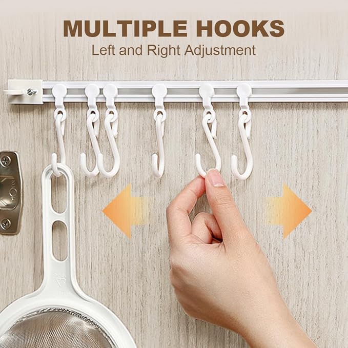 Multifunctional Slide Rail Hook,Kitchen Utensil Hanging Rack Wall Mounted Hanger,Space Saving Utensil Holder with 10 Hooks ,Sliding Track Hook No Drilling Hanger for Home Office (Length 40cm/1pcs)