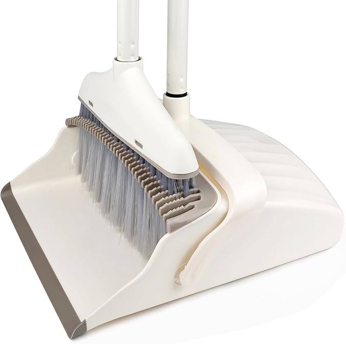 Broom and Dustpan Set for Clean - Broom with Dustpan Combo Set, 61" Dustpans Long Handle, Dust Pan with Handle, Kitchen Dust Pan and Brush for Indoor Outdoor Room Office Use.