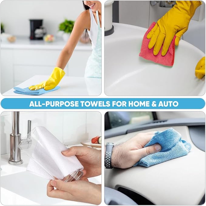 AIDEA Microfiber Cleaning Cloth Roll, Blue Shop Towels 55 Sheets Washable, Microfiber Towels for Cars, Blue Rags Reusable Paper Towel for Automotive, Workshop, House, Kitchen, Cleaning Supplies11×9"