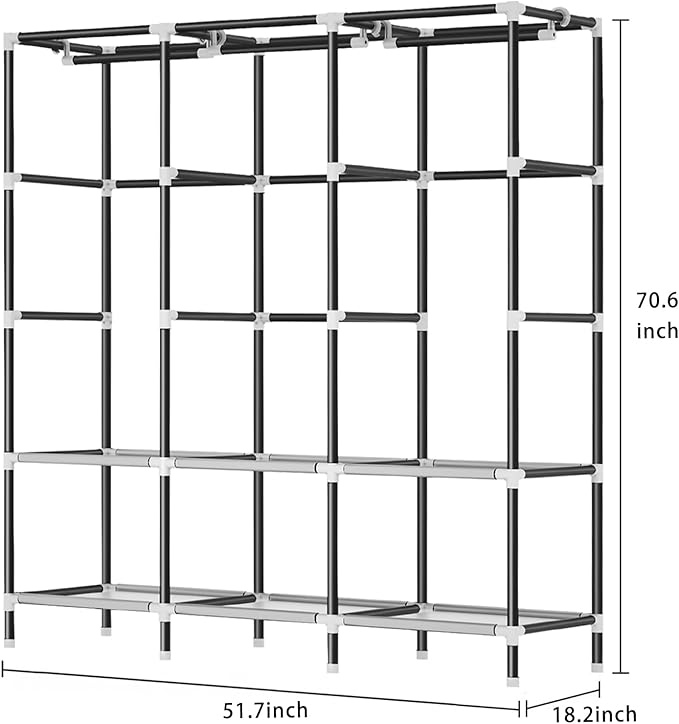 LOKEME Wardrobe Closet,Portable Closet for Bedroom Steel Pipe Diameter 19mm Strong and Sturdy Off White Portable Closets for Hanging Clothes with 3 Hanging rods, 6 Storage Shelves and Side Pocket