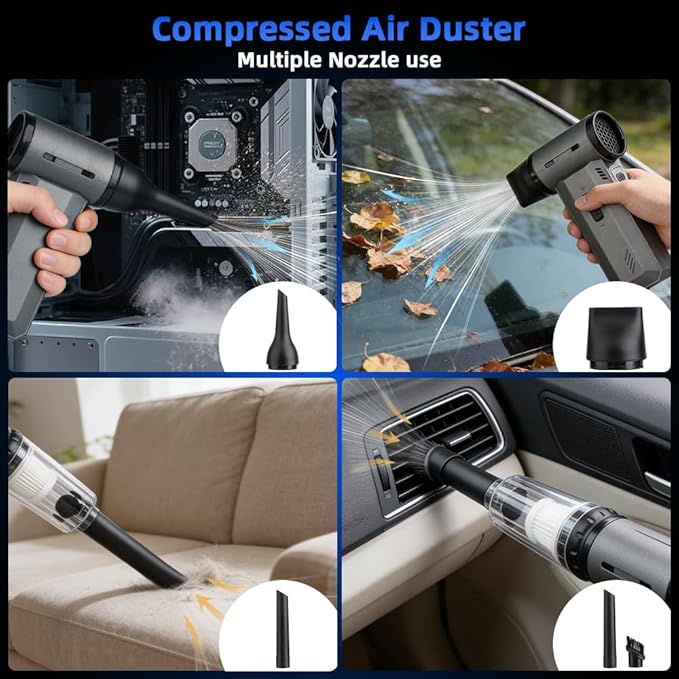 ODISTAR Compressed Air Duster - 130000 RPM Super Power Electric Air Duster, Rechargeable Cordless Air Blower with Stepless Speed Adjustable for Computer, Keyboard, Car, Home, Office