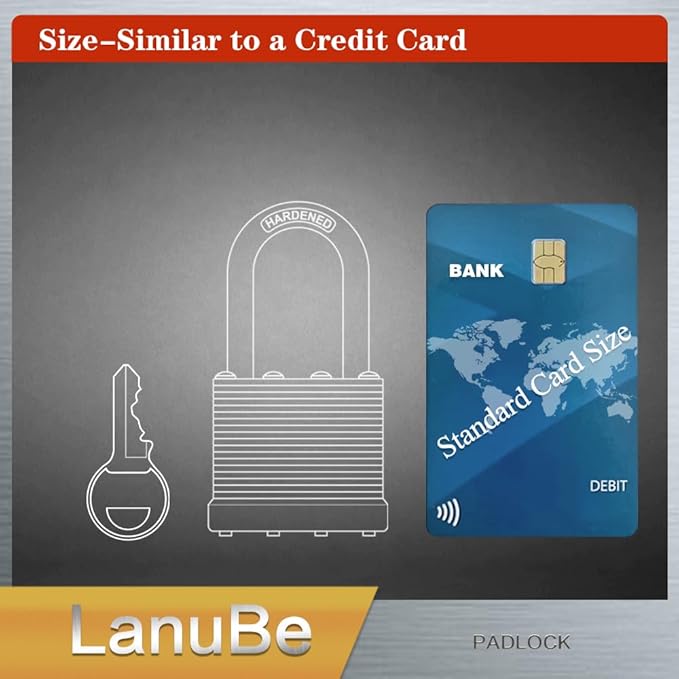 Lanube Lock 12-Pack Laminated Keyed Padlock Set 3 Colors, 2 Short 2 Long Shackles per Color,The Same Color and Shackles Combination. Open with The Same Key.6 Independent Combinations.