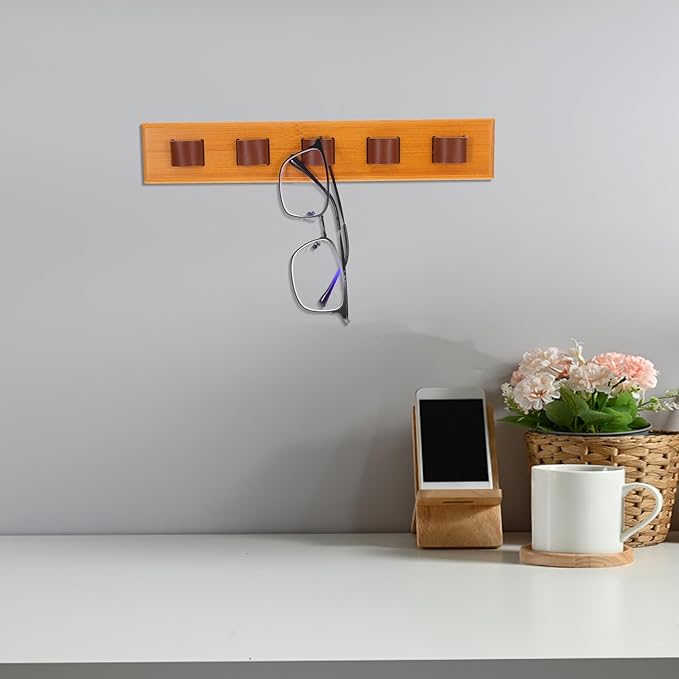 FAVOMOTO Wooden Wall-Mounted Sunglasses Holder Eyewear Storage Rack with Multiple Slots Modern Glasses Display Organizer for Entryway Bedroom Office