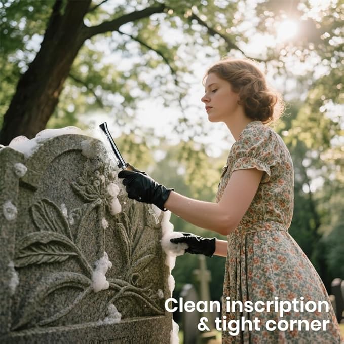 Headstone Cleaner Kit for Grave Cleaning, Cemetery Granite Gravestone Cleaner Tools, Tombstone Grave Cleaning Kit with Wooden Brush, Bristle Crevice Brush, Towel, Sponge, Scraper, Gloves