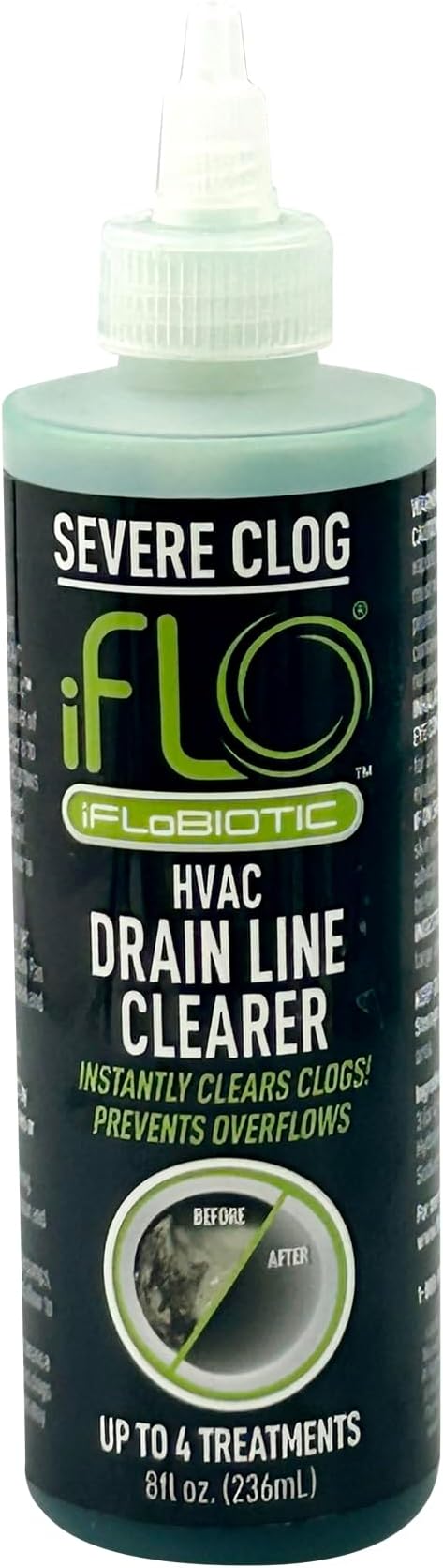 iFLO® Severe Clog Relief™ - 5X A/C Drain Line Cleaner Concentrate – Heavy-Duty HVAC System Solution for Tough Clogs & Buildup – Professional Liquid Drain Cleaner and Unclogger, 8oz Bottle, 1 Pack