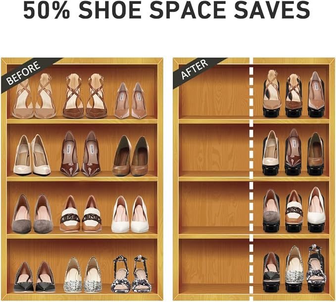 NVGSN Shoe Slots Organizer 20 Pack - Shoe Stackers for a Pair of Shoes, Shoe Storage Shoe Space Savers 50%, 4 Levels Adjustable Thickening Double Layer Shoe Holders Shoe Organizer for Closet, Black