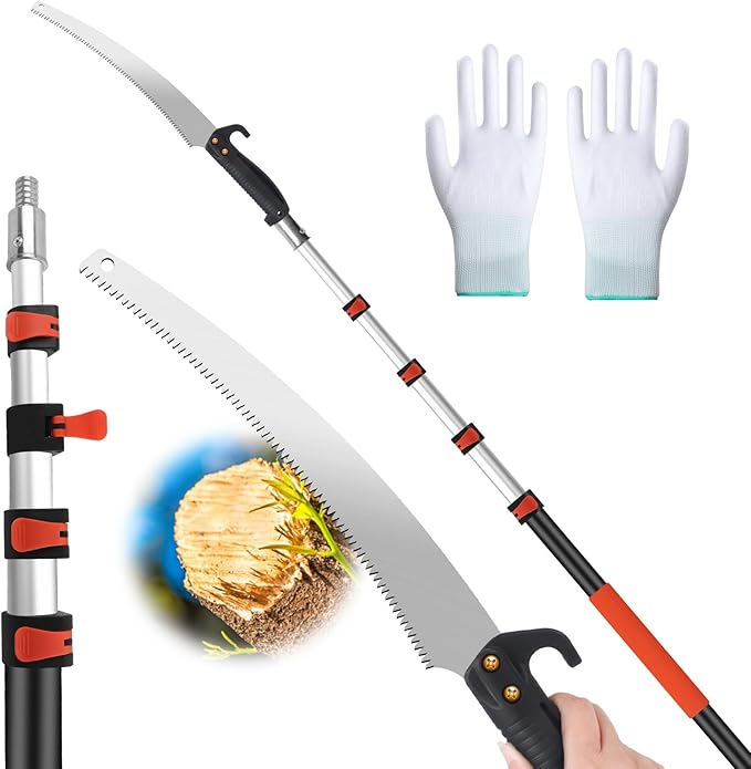 Manual Pole Saws for Tree Trimming,Reach 26 FT Telescoping Pole Saws with Long Pole,Tree Saw with 19" 3X Detachable Saw,Non-Slip Handle and Gloves,Tree Trimmer for Yard Garden Tree Palm Shrub