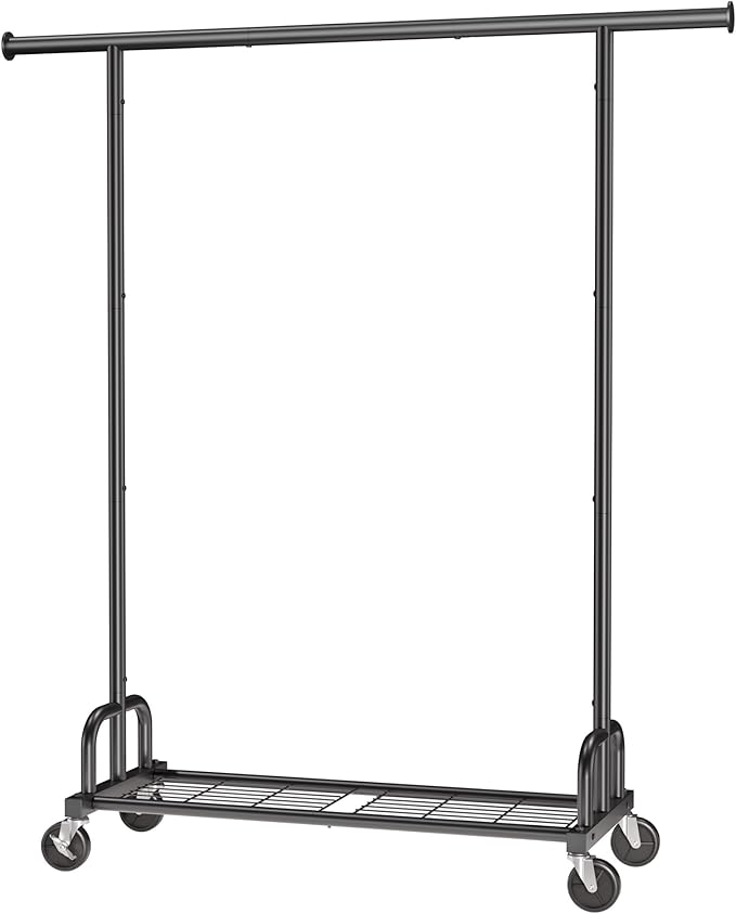 Sakugi Clothes Rack - Large-Capacity Clothing Racks for Hanging Clothes with Lockable Wheels, Space-Saving Metal Coat Rack for Bedroom, Laundry Room, Entryway, 45.6" x 16.9" x 59", Black
