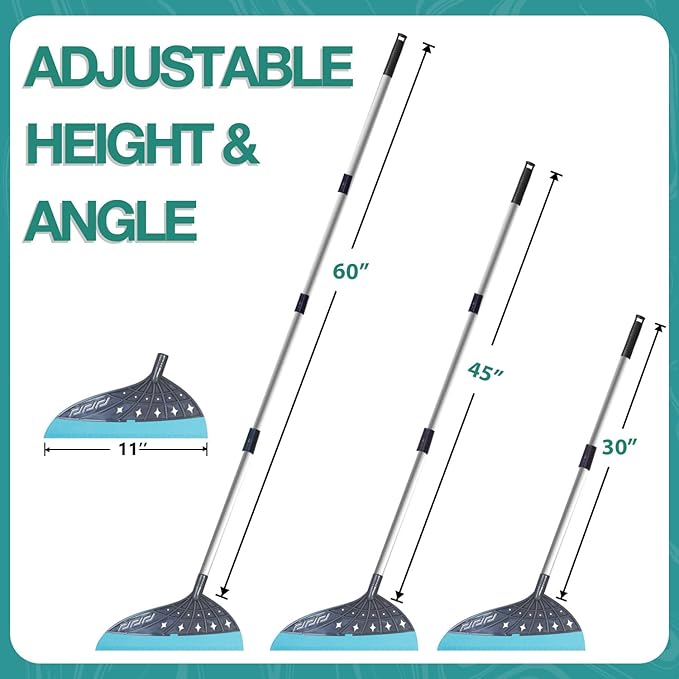 Air Broom, Multifunctional Silicone Broom for Hair, Cat Litter, Crumbs, Liquids Removal on Smooth Floor, Magic Squeegee Broom Comfortable Cleaning for Tile, Bathroom, Includes 2 Broom Heads (Gray)