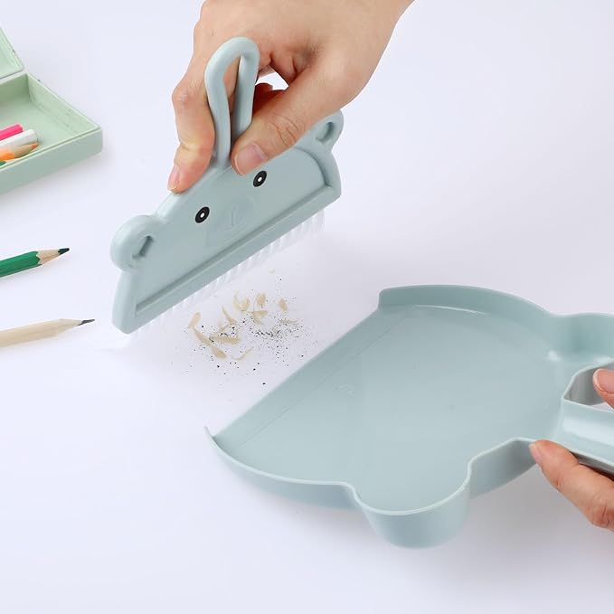 Amabro Small Dustpan Broom Set, Mini Dust Pan with Brush Set Hand Dustpan Table Top Brush Cute Table Crumb Sweeper Broom for Home Desktop Sofa Kitchen Keyboard Sweeping Cars Pet Nest(Blue)