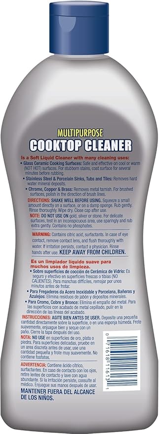 Bar Keepers Friend Cooktop Cleaner (13 oz)- Multipurpose Liquid Stovetop Cleanser, Safe for Use on Glass & Ceramic Cooking Surfaces, Copper, Brass, Chrome, Stainless Steel & Porcelain (Value 6 Pack)