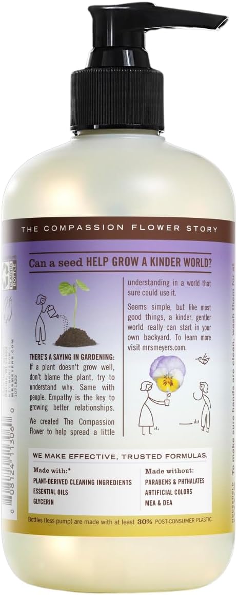 Mrs. MEYER'S CLEAN DAY Compassion Flower 4 Pack Variety, Liquid Hand Soap 12.5 OZ, Liquid Dish Soap 16 OZ, Multi-Surface Everyday Cleaner 16 OZ, Room Freshener 8 OZ, 1 CT