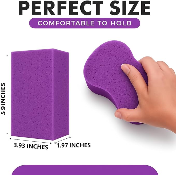 Multi-Purpose Sponges for Cleaning - Purple 4 Pack, Large Sponges for Car Washing, Tile & Grout, All Purpose Cleaning