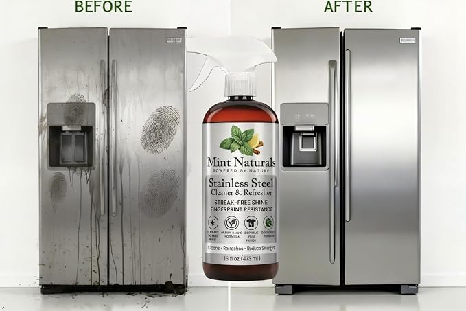 Natural Stainless Steel Cleaner & Polisher – Plant Based Formula That Helps Clean, Restore Shine & Resist Fingerprints on Fridges, Dishwashers, Grills & Sinks, 16 oz – Made in USA