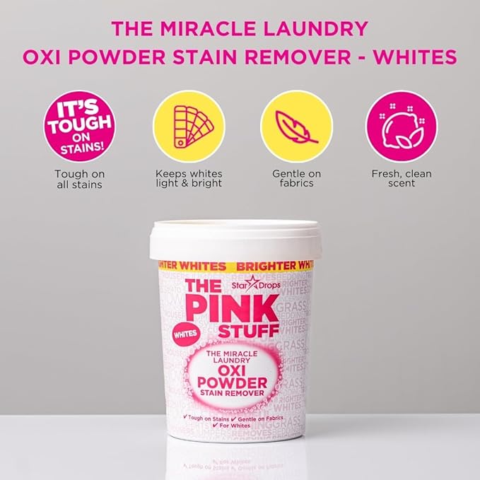 Stardrops - The Pink Stuff - The Miracle Laundry Oxi Powder Stain Remover Specifically Formulated for Whites,1 kg,(Pack of 2)