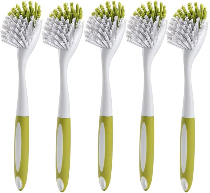 Dish Brush with Handle, Stiff Bristles Dish Scrubber for Pots, Pans & Sink Cleaning, 5 Pack