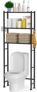 3-Tier Over The Toilet Storage Cabinet with Paper Holder and 4 Hooks, Metal Over Toilet Bathroom Organizer and Storage Shelf, Bathroom Shelves for Living Room/Laundry/Balcony(Black)