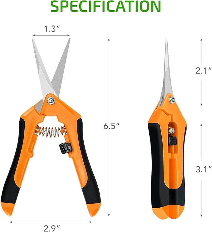iPower 6.5 Inch Gardening Scissors Hand Pruner Pruning Shear with Straight Stainless Steel Blades, Orange, 2-Pack