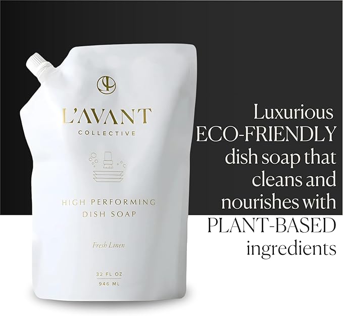 L'AVANT Collective High Performing Dish Soap Refill | Plant-Based Ingredients & High Performing Formula | Fresh Linen Scent | 32 FL oz/946 mL