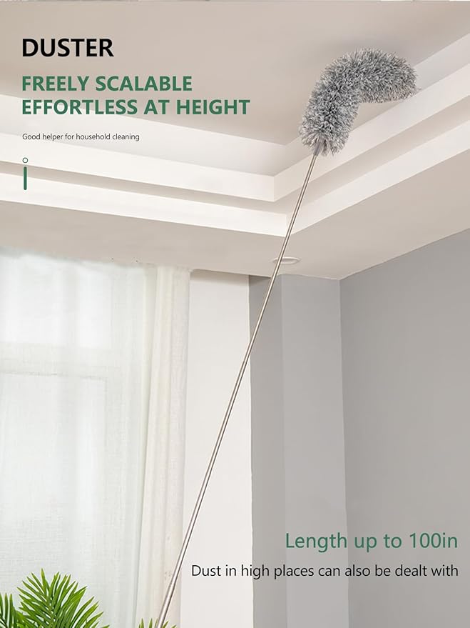 SetSail Dusters for Cleaning, 100-inch Extra-Long Duster with Extension Pole Bendable Microfiber Head Washable Ceiling Fan Cleaner Duster Kit for High Ceilings, Corner, Furniture